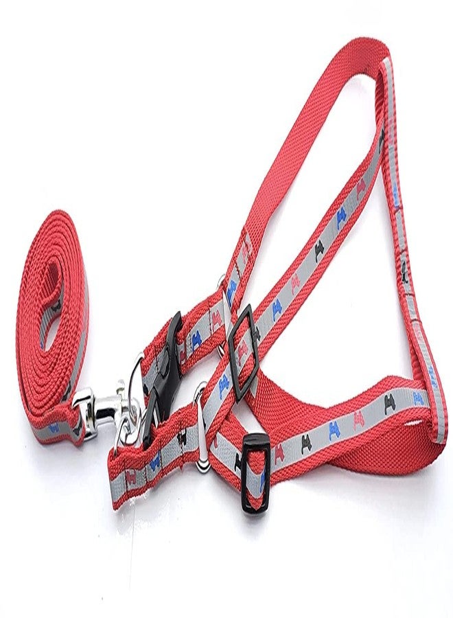 Pups&Pets طقم سرج ومقود قابل للتعديل من النايلون الناعم المشع من Pups&Pets للجراء والكلاب الصغيرة والمتوسطة الحجم (لون أحمر) - Image 1